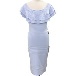 Eliza J Size M Sheath Dress Off Shoulder Ruffle Knit Coquette Wedding Guest